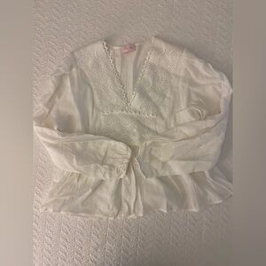 Pink Lily XS White Lace Trim Blouse